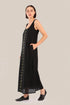 Embroidered long dress in linen